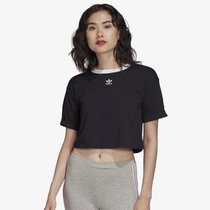 Adidas Black White Ringer Crop Top w/ Embroidery